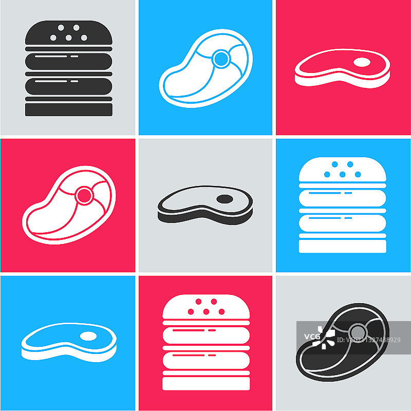 汉堡牛排套餐和牛排图标图片素材