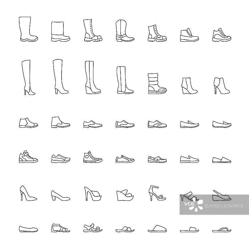 鞋子线条图标合集图片素材