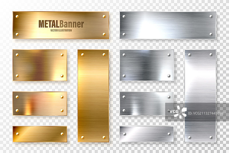 逼真闪亮金属banner套装拉丝钢图片素材