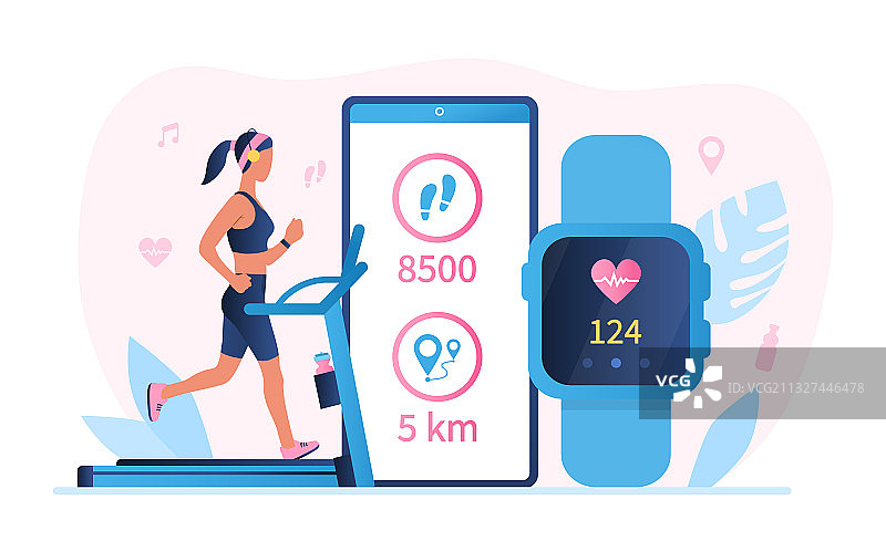 健身App和智能手表App技术概念图片素材
