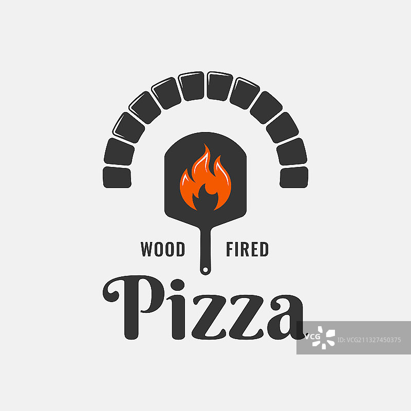 带有比萨铲和火焰烤箱的比萨标志图片素材