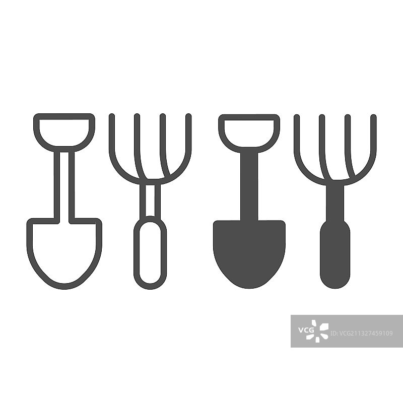 铁锹和草叉线性图标图片素材
