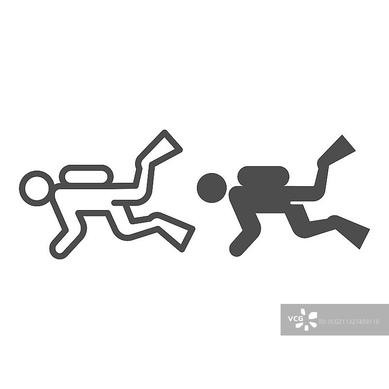 水肺潜水员线性水上乐园概念图标图片素材