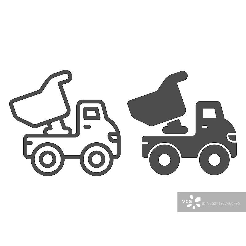 玩具卡车线稿和实体图标图片素材