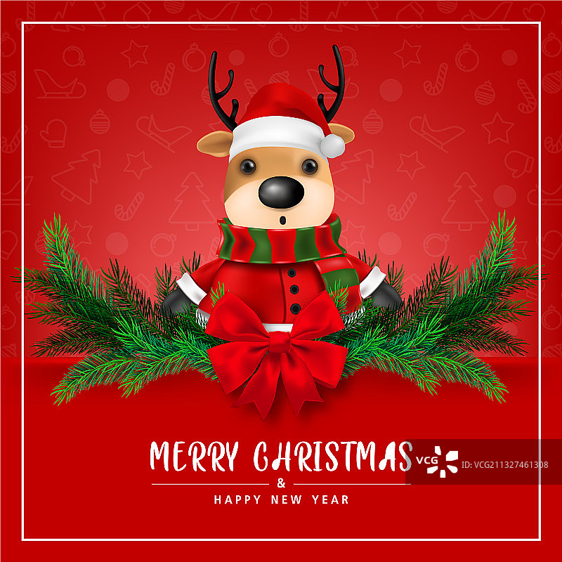 红色背景上的可爱驯鹿贺卡图片素材