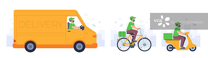 戴口罩的外卖员配送图片素材