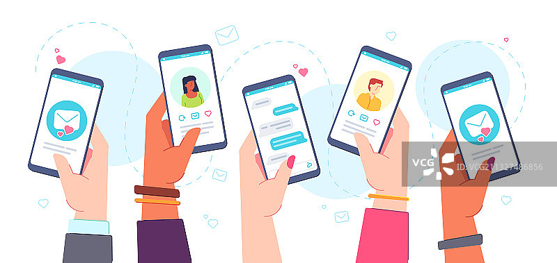 手机约会App，双手拿着手机图片素材