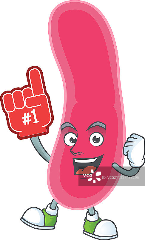 带有红色泡沫手指的具核梭杆菌卡通形象图片素材