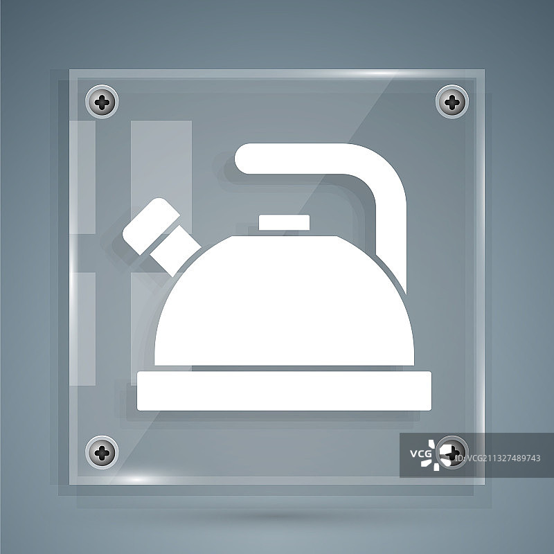 白色手柄水壶图标，在灰色背景上图片素材