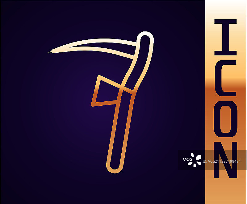 黑色背景上的金色线条镰刀图标图片素材