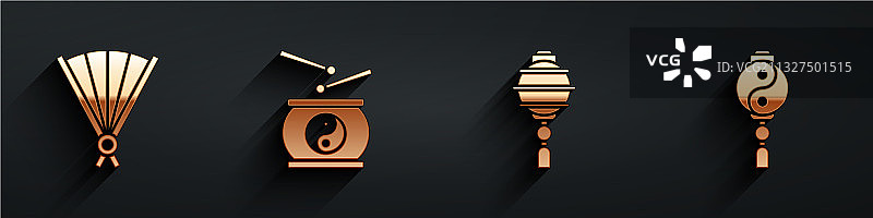 纸质中国折扇和中国鼓图片素材