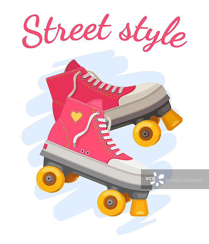 溜冰女孩印花粉色溜冰鞋图片素材
