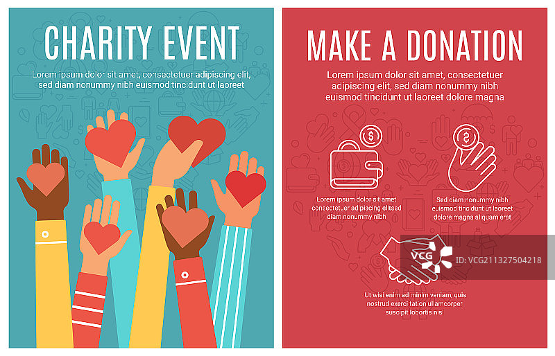 慈善活动宣传单：捐赠与志愿者图片素材
