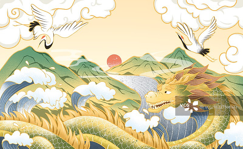 中国风山水插画图片素材