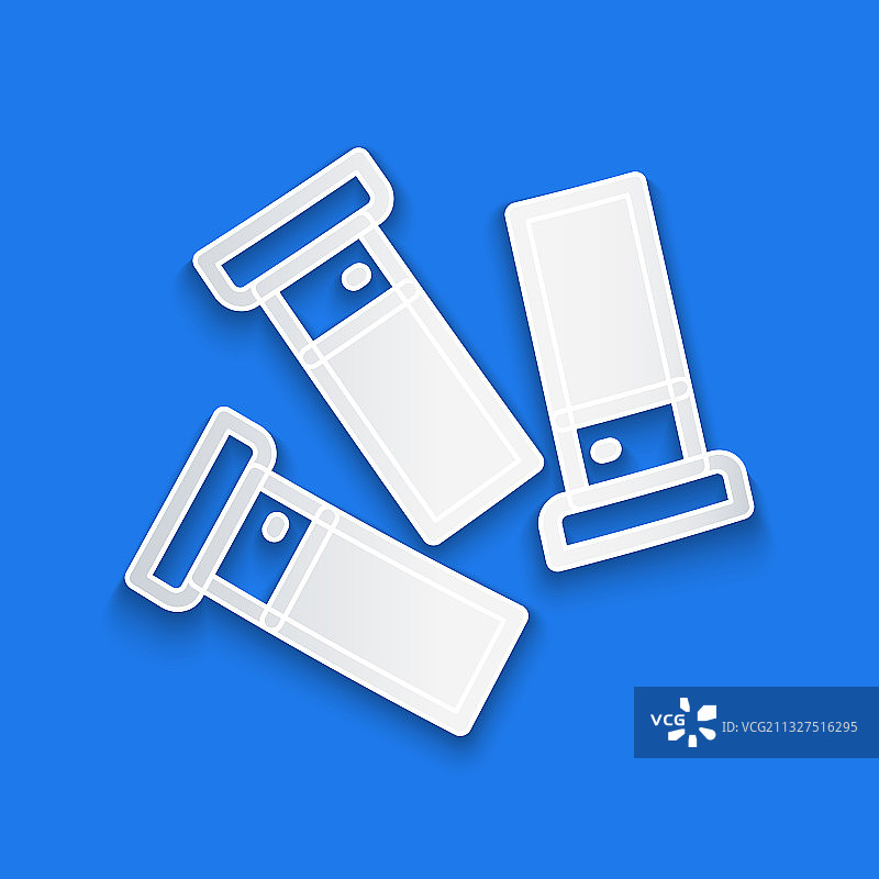 蓝色背景上的弹药筒剪纸风格图标图片素材