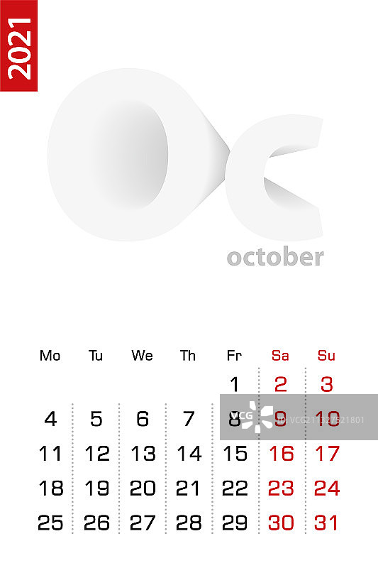 2021年10月极简日历模板图片素材