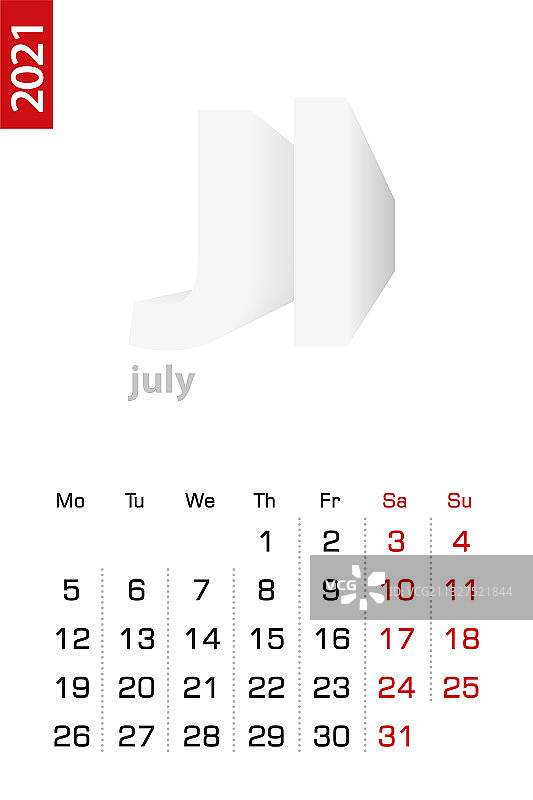 简约2021年七月日历模板图片素材