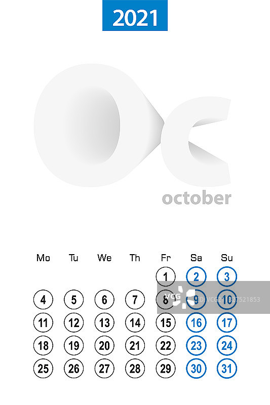 2021年10月蓝色圆形设计日历图片素材