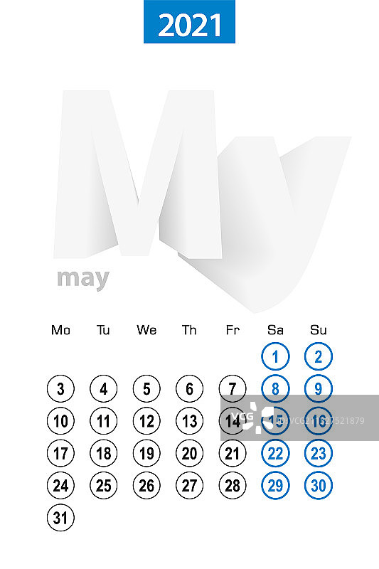 2021年5月蓝色圆形英文日历图片素材