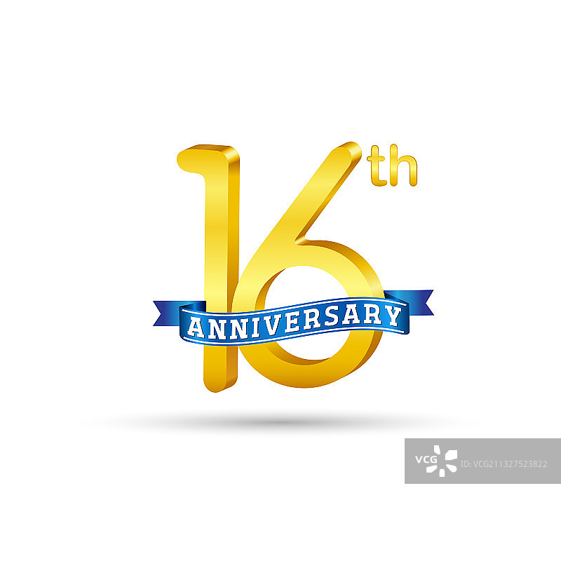 16周年金色纪念logo与蓝色丝带图片素材