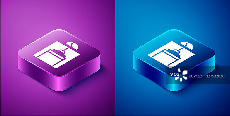 2.5D电梯图标，蓝紫色背景图片素材