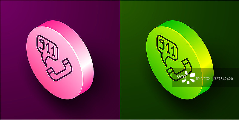 带有911紧急呼叫的2.5D线条电话图片素材