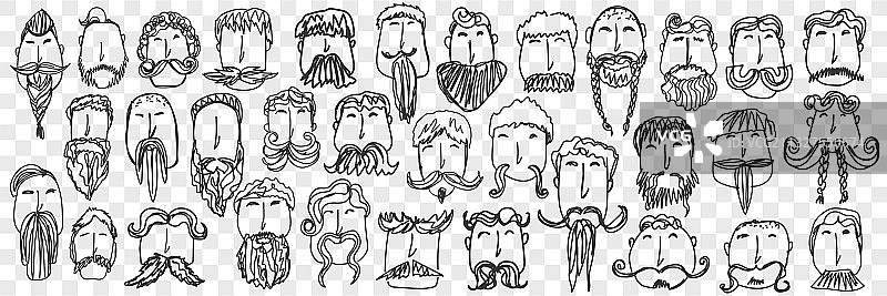 手绘涂鸦胡须和胡子套装图片素材