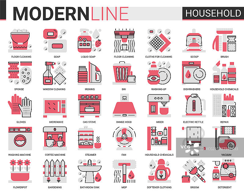 家用复杂红黑扁平线条图片素材