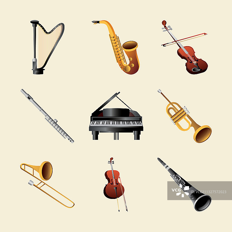 包含钢琴竖琴的乐器图片素材