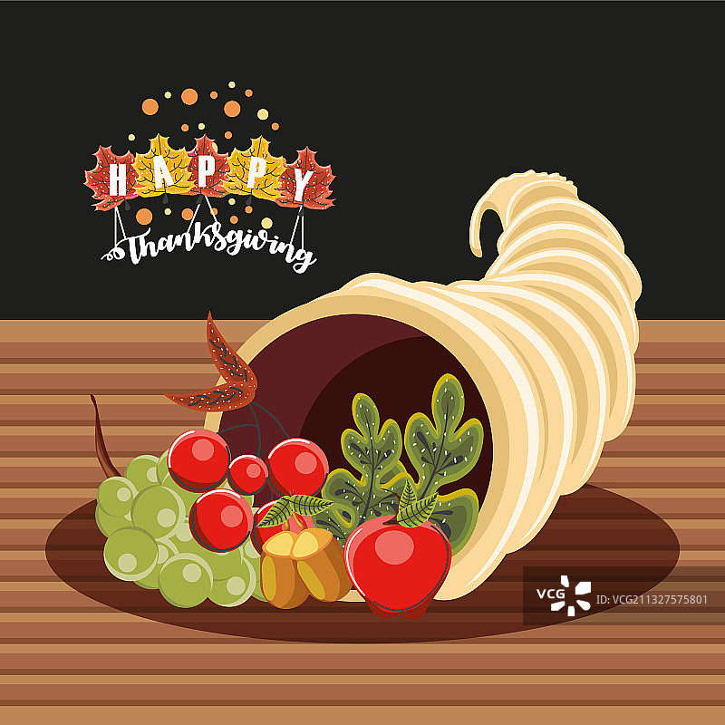 感恩节快乐，装满苹果葡萄的聚宝盆图片素材