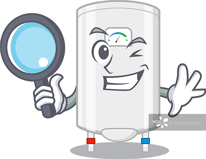 智能侦探燃气热水器吉祥物设计图片素材