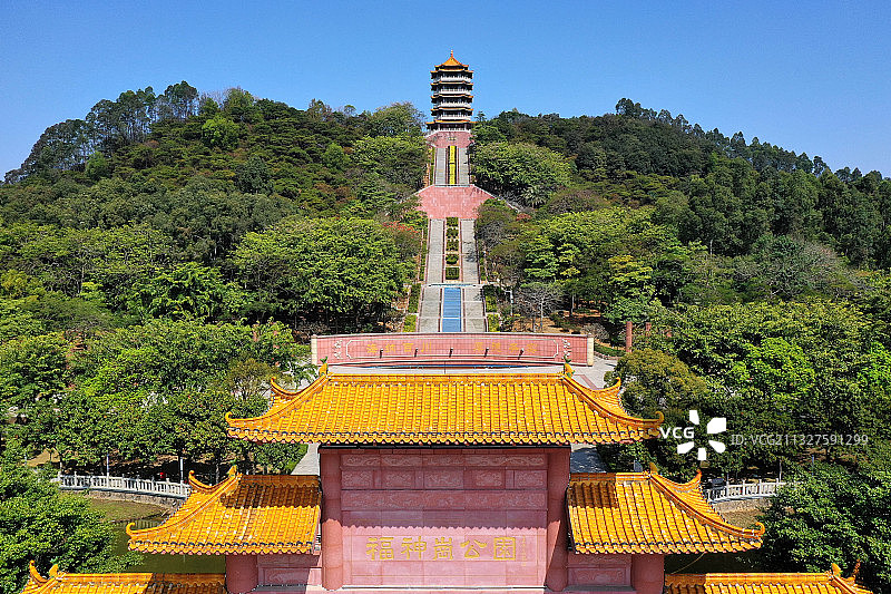 广东省东莞市厚街镇福神岗公园和政府服务中心航拍图片素材