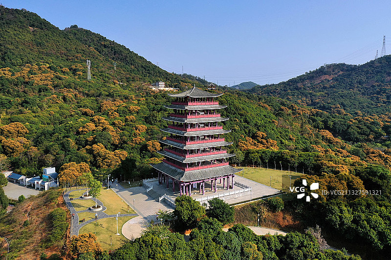 广东省东莞市清溪镇大王山森林公园航拍图片素材