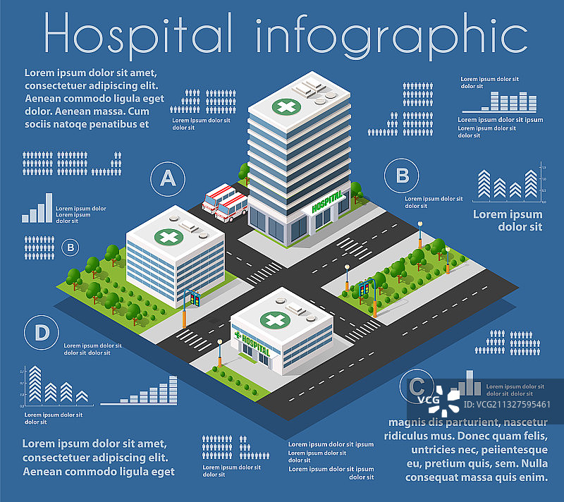 医院信息图表统计等距图图片素材