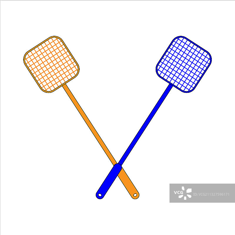 两个蓝色和橙色的苍蝇拍隔离图片素材