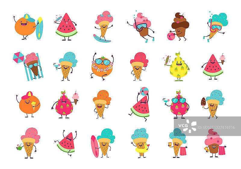 有趣的冰淇淋贴纸卡通食品吉祥物图片素材