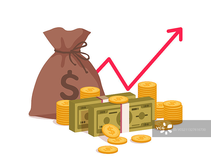 装满现金和金币的钱袋图片素材
