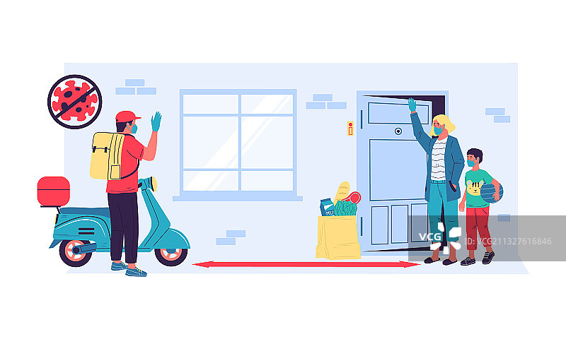 戴防护口罩的安全送餐员图片素材