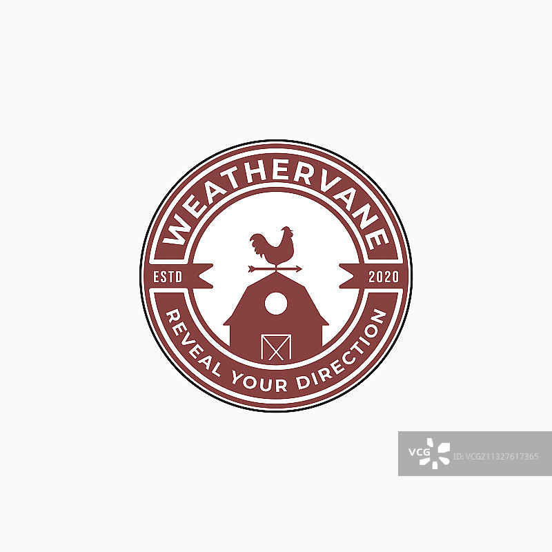 带有公鸡和风向标的谷仓圆形徽章图片素材