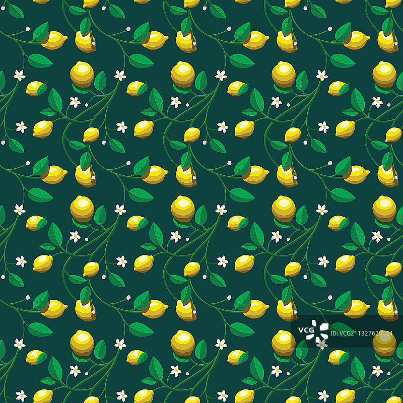 柠檬叶子花朵无缝图案图片素材