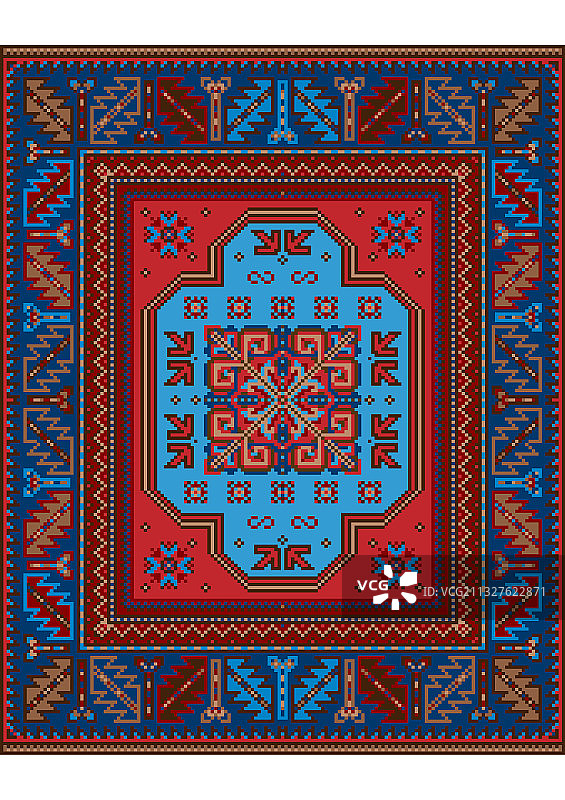 奢华复古地毯蓝棕红色调图片素材