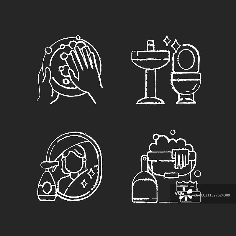 家庭主妇家务粉笔白色图标集图片素材