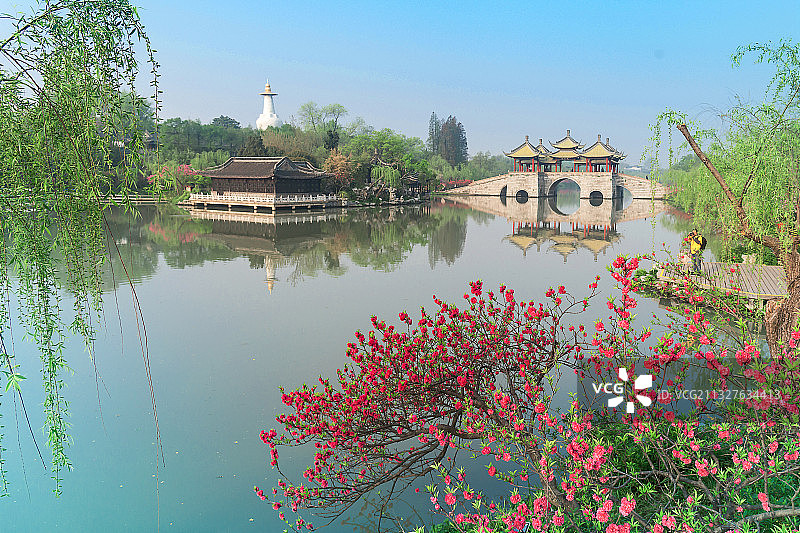 扬州瘦西湖、五亭桥、白塔，烟花三月瘦西湖图片素材