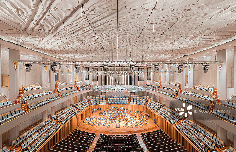 国家大剧院内部室内人造空间无人的宏伟的空的音乐厅乐队全景图片素材