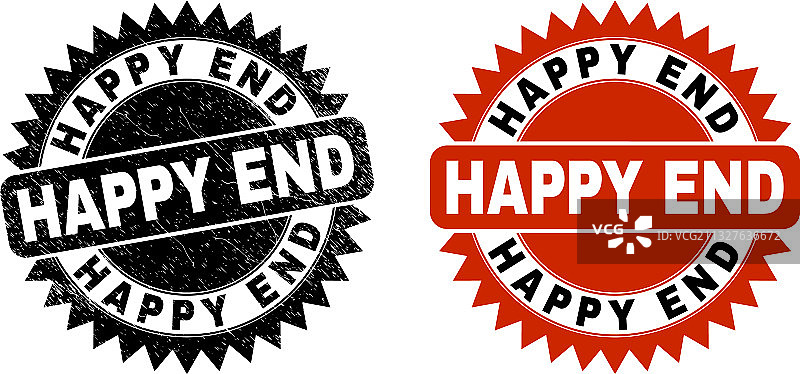 带刮擦风格的快乐结局黑色花结印章图片素材