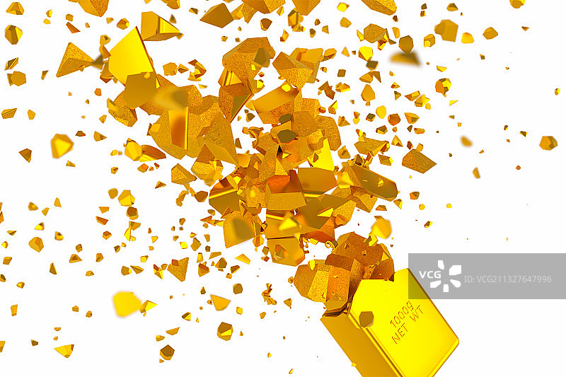 三维图形破碎的黄金金条图片素材