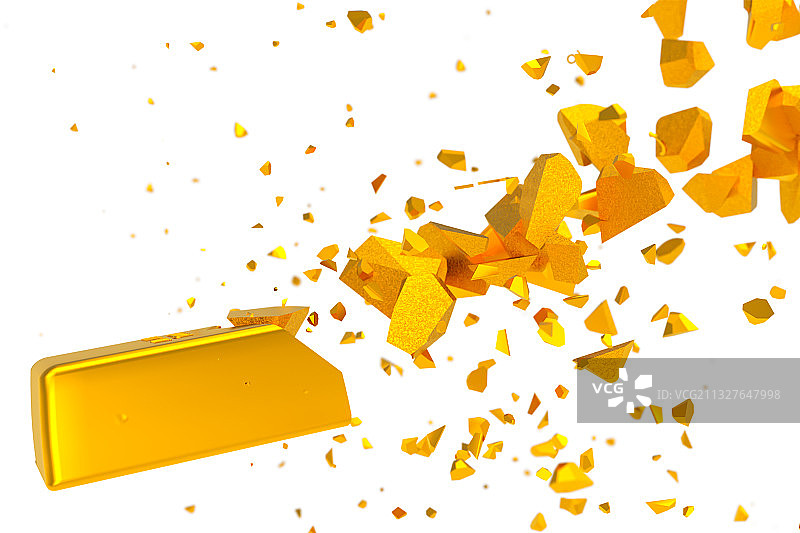 三维图形破碎的黄金金条图片素材