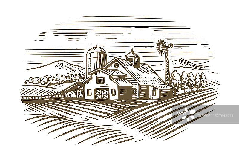 手绘农场农业速写图片素材