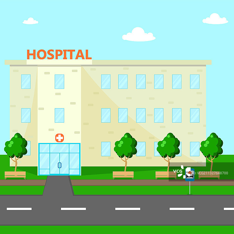 白天室外的医院建筑图片素材