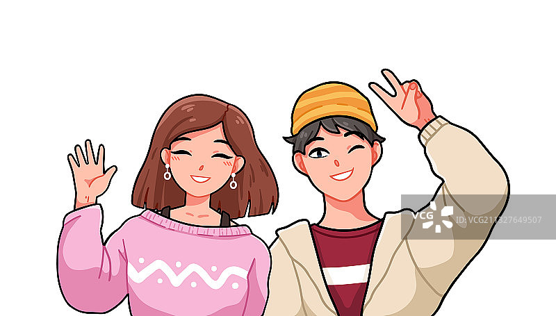 可爱微笑动漫男孩女孩人像图片素材